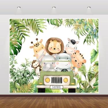 Imagem de Caaerttply Pano de fundo para chá de bebê safári selva, 3 x 2,4 m, animais de safári, meninos, festa de aniversário, verde, caminhão, selva, safári, chá de bebê, pano de fundo, tema floresta, material