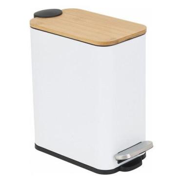 Imagem de Lixeira De Chao Banheiro Metal Madeira 5l 29x14x27cm Branco - Aemaxx, 