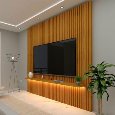 Imagem de Painel para TV Até 75 Polegadas Nobre 1 Prateleira Ripado com Led 100% Mdf Naturalle - Gelius