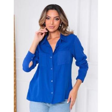 Imagem de Camisas Femininas Social 2 Bolso Camisete Manga Longa Branca feminina Variação-Feminino