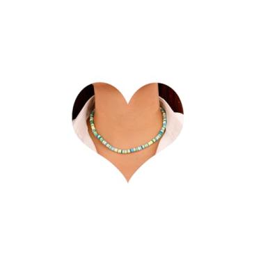 Imagem de Aimimier Colar gargantilha feminina boêmio com contas coloridas com sementes de disco e contas de surfista, acessórios havaianos para fantasia de praia, 15.75in, liga metálica, plástico, Sem Pedra