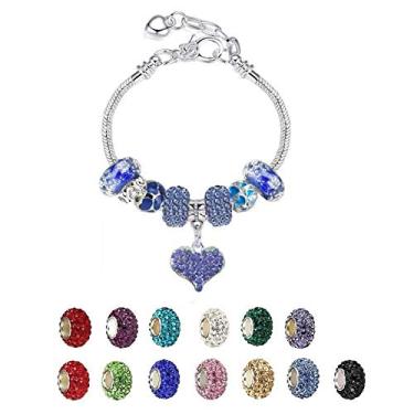 Imagem de Pulseiras Pandora de bétula branca com conjunto de berloques, ideias de presentes para meninas adolescentes, ajustáveis de 17 a 21 cm, joia de coração com cartão de presente Azul