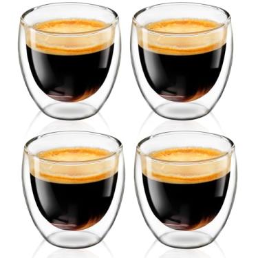 Imagem de Conjunto de 4 xícaras de café expresso, copos de vidro Expresso Shots de 76,5 g, canecas de café de vidro de parede dupla, acessórios para máquina de café expresso, copos de shot de café transparentes