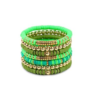 Imagem de Pulseiras de contas Heishi para mulheres de argila polimérica colorida surfista com contas empilháveis pulseira boho verão praia conjunto de joias, Vinil, Sem pedras preciosas