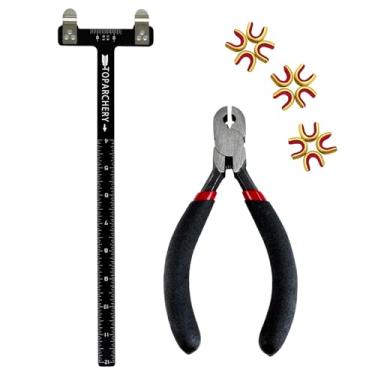 Imagem de Luoyer Régua quadrada de arco em forma de T e 12 peças de pontas e alicates de latão para arco e flecha, conjunto de pontos de ancoragem para arco recurvo composto kit de torneamento de arco