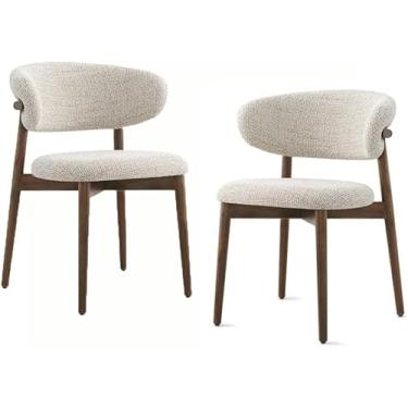 Imagem de Cadeiras de jantar, cadeira de jantar moderna com pernas de madeira, cadeira lateral de tecido confortável estofada única cadeira de lazer para cozinha penteadeira sala de estar, bege - 2 peças