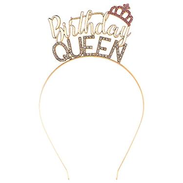 Imagem de AOPRIE Tiara de aniversário com coroa dourada de aniversário para meninas, tiara de aniversário para mulheres, coroa de princesa, strass, acessórios de cabelo para feliz aniversário