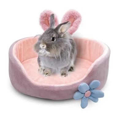 Imagem de Acsist Cama de coelho, camas de coelho, cama confortável de porquinho-da-índia com tapete removível, sofá de coelho lavável, adequado para chinchila, ouriço, furão (rosa)