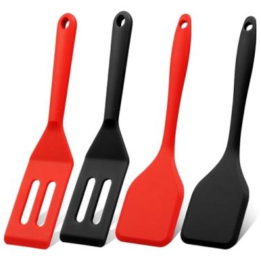 Imagem de Conjunto de mini espátulas de silicone para brownie, flexível, antiaderente, espátula de cozinha resistente ao calor para ovos, crepe, bife, pizza, utensílio de cozinha (vermelho, preto)
