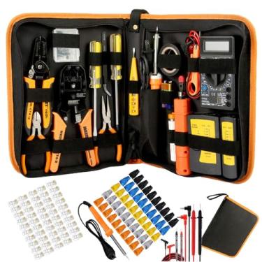 Imagem de LEATBUY-TECH Leatbuy Crimper Set Cat5 Cat6 Rj45 Crimp Tool Kit Cat5E Crimping Tool, 50Pcs Connectors, 50Pcs Covers, Network Lan Cable Tester, Ethernet Wire Stripper Punch Down Cutter (Vermelho)