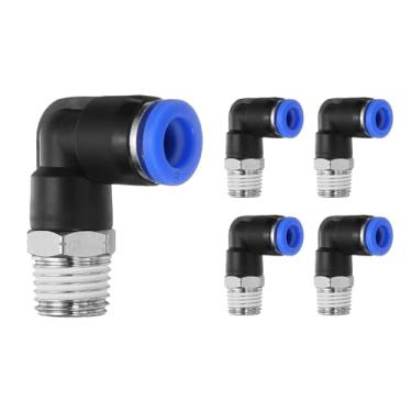 Imagem de HARFINGTON 5 peças de encaixe push to connect cotovelo macho 5/40.6 cm tubo OD x 1/4 polegada NPT rosca plástico conexão rápida mangueira de ar kit de encaixe pneumático conector de bloqueio de