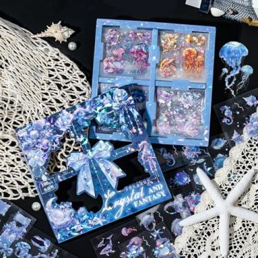 Imagem de Conjunto de adesivos de cartão fotográfico coreano Kpop com 100 folhas, colorido glitter bolha água-viva decoração para photocards fofo diário artes artesanato scrapbook toploaders scrapbooking