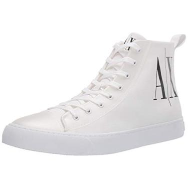 Imagem de Tênis masculino A|X ARMANI EXCHANGE Icon Project Logo cano alto com cadarço, Ícone branco óptico, 12 Narrow