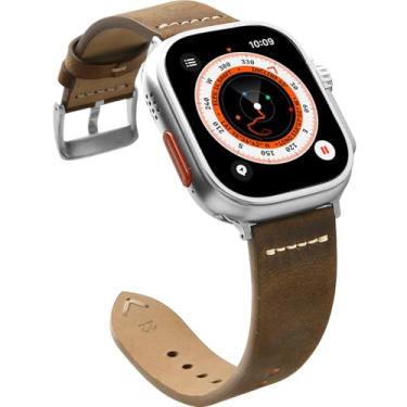 Imagem de CooBES Pulseiras de couro genuíno compatíveis com Apple Watch séries 1 a 10 de 42 mm (série 10) de 41 mm, 40 mm e 38 mm., Café, 42mm(Series 10)/41mm/40mm/38mm
