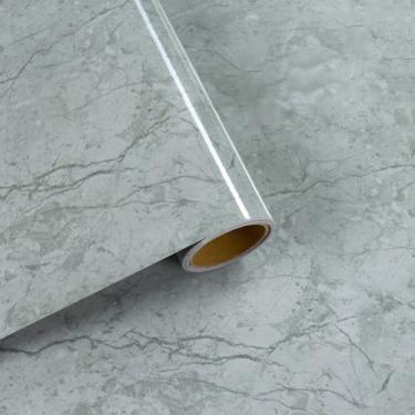 Imagem de VaryFloral Papel de parede de mármore verde claro descasque e cole bancadas autoadesivo à prova d 'água mármore granito papel de contato para armários prateleira balcão papel de contato brilhante para