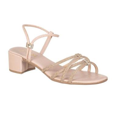 Imagem de Salto Confortavel Feminino Strass Saltinho 5cm Sandalia - Cassi, Nude,