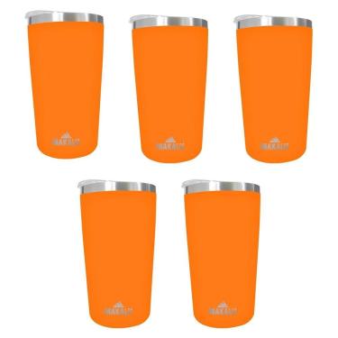 Imagem de Kit 5 Copos Térmicos Aço Inox 420ML Laranja p/ Água Cerveja Café - Quente e Frio - Unica Unico