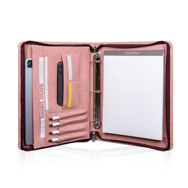 Imagem de Pasta de couro vegano com zíper para notebooks, canetas, cartões de visita, telefones celulares e tablets - rosa DIAMELLA