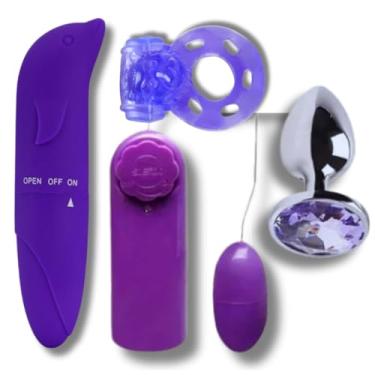 Imagem de Kit Erótico Vibrador Golfinho + Plug Anal P + Vibrador Bullet + Anel Peniano - Sex Shop (Kit Roxo)