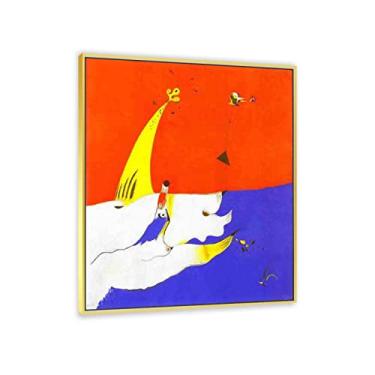 Imagem de JZSDGB Arte de parede com moldura dourada reprodução de pintura famosa - "paisagem1 por Joan Miro pôsteres e impressões - arte de parede em tela abstrata Joan Miro Imagens para decoração de casa 30 x