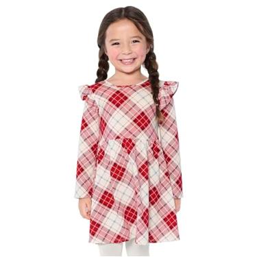 Imagem de The Children's Place Vestido moderno de manga comprida para bebês meninas e crianças pequenas, Xadrez vermelho, 12-18 Meses