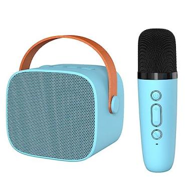 Imagem de Máquina de karaokê, Design de Alça Compacta, Alto-falante, Conjunto de Microfone, Som Surround, Alta Fidelidade para Casa (Azul -celeste)