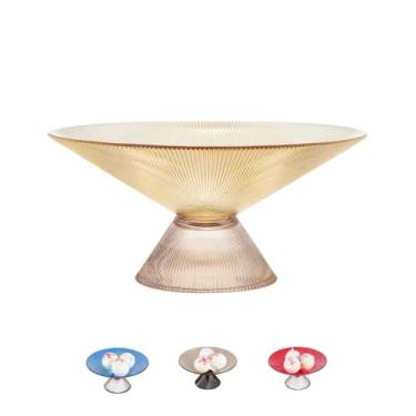 Imagem de SPRINGBOW Fruteira – Tigela decorativa amarela de 25 cm com ondulação e pedestal – Tigela de bolsa, tigelas decorativas para decoração de casa, tigela de frutas de vidro, tigela de doces, peça central