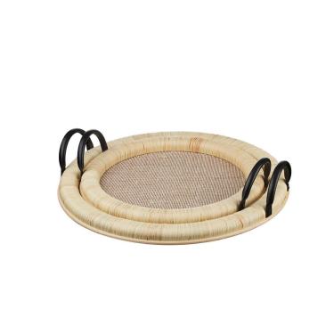 Imagem de Conjunto 2 Bandejas Decorativas em Fibra Natural Rattan e Alça de Metal NP0048 BTC