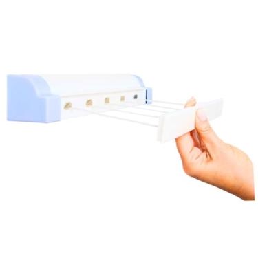 Imagem de Varal De Parede Automatico Inteligente Para Apartamento Ou Casa Economiza Espaco 5 Cordas Retratil Recolhivel Branco