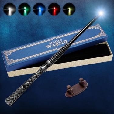 Imagem de Light Up Magic Wizard Wand with 5 Static Light Colors, Rechargeable Illuminating Resin Witch Wand for Kids Collection Cosplay, with Mini Stand Display, Dragonscale
