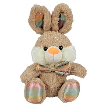 Imagem de Coelho De Pelúcia Sentado Com Laço e Brilhinho 25Cms (Marrom)