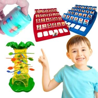 Imagem de Combo 2 Jogos Clássicos de Tabuleiro Cada Macaco no Seu Galho Pula Macaco + Quem Sou Eu Diversão para Crianças e Adultos Jogue em Grupo ou Família Brinquedos Educativos Desenvolvimento Agilidade