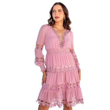 Imagem de Vestido Curto Com Guipir E Babados Premium Tendencia Verão - Sml Fashi