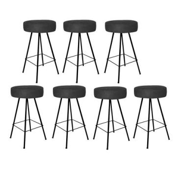 Imagem de Kit 07 Banqueta Alta Laisa Industrial Redonda Cozinha Bar Balcão Bistr