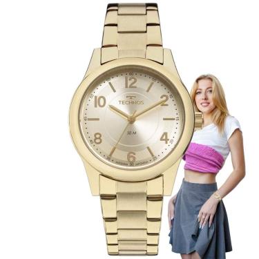 Imagem de Relógio Feminino Technos Elegance Boutique Analógico Redondo Aço inoxidável Prova Dágua 50 Metros Casual Dourado 2035M