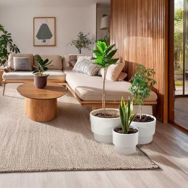 Imagem de Galt International Conjunto de 3 (20,3 cm, 50,8 cm, 30,5 cm) de meados do século moderno, off-white, vasos de cerâmica com nervuras, decoração de plantas de interior com orifício de drenagem e plugue