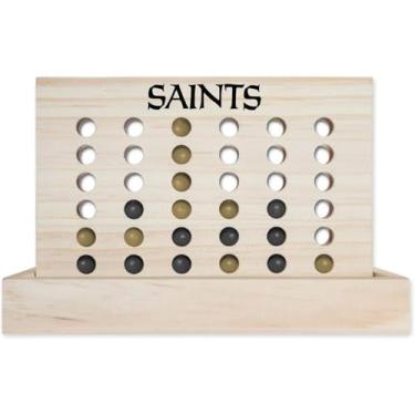 Imagem de Rico Industries NFL Mini Travel Team 4 in A Row Mini Game- Wooden, Team Colors, 5.5" x 8" (New Orleans Saints)