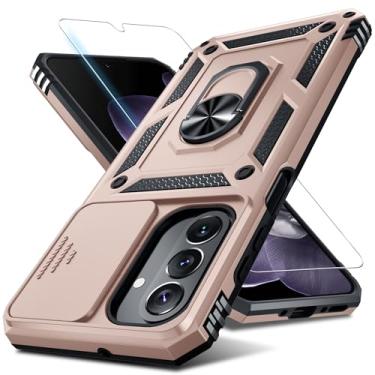 Imagem de Janmitta Compatível com Galaxy A26 5G Capa de lente de câmera deslizante embutida + protetor de tela + suporte de anel de dedo, capa de telefone de corpo inteiro resistente à prova de choque, ouro