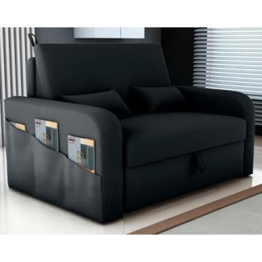 Imagem de Sofá Cama com Baú Gorteen Veludo Inca Preto - CasaH