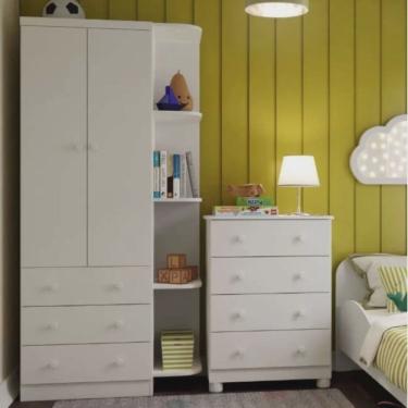 Imagem de Quarto Infantil com Cômoda 4 Gavetas Guarda-Roupa 2 Portas e Prateleira Fofura Espresso Móveis