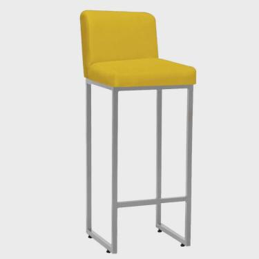 Imagem de Banqueta Alta Com Encosto Lucca -60cm chão até o assento Industrial Ferro Prata Sintético Amarelo- Ahz Móveis