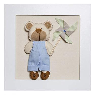 Imagem de Potinho de Mel Quadro Decorativo Ursinho Com Catavento Quarto Bebê Infantil Menino Bege
