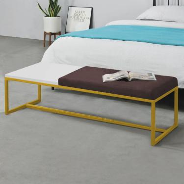 Imagem de Calçadeira Recamier Londres 160cm Industrial Dourado Suede Marrom Tampo Quadrado mdf Branco - Ahz Móveis