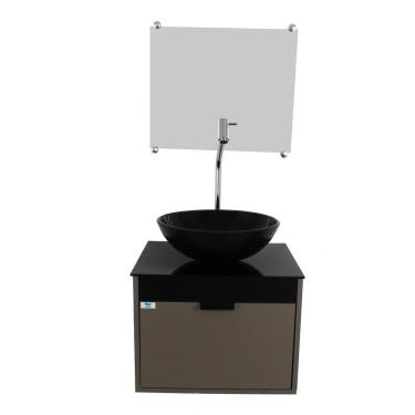 Imagem de Gabinete Armário Banheiro 40Cm Cuba Redonda Preta