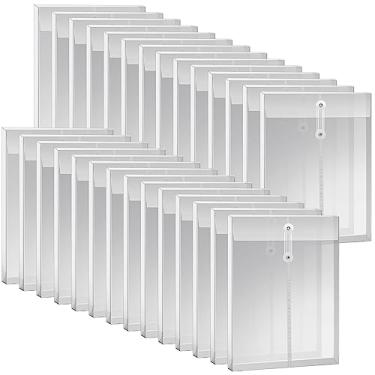 Imagem de Envelopes de plástico transparente tamanho A4 com fecho de cordão, pasta de documentos expansível, saco de arquivo reutilizável de grande capacidade para escola, escritório e casa (50 peças)