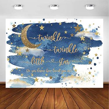 Imagem de Avezano Twinkle Twinkle Little Star pano de fundo para meninos dourado e azul cintilante decoração de chá de bebê decoração de chá de bebê estrela glitter cenário de sessão de fotos (3 x 2 m)