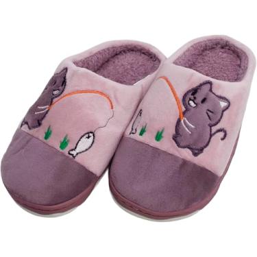 Imagem de Pantufas Chinelo Gatinho Pelúcia Sapato De Inverno Infantil Roxo - 30-31