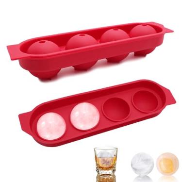 Imagem de Forma de Gelo Whisky Com 4 Moldes de Redonda, Forma de Gelo Redonda, Material de Silicone Resistente e Flexível (Vermelho)