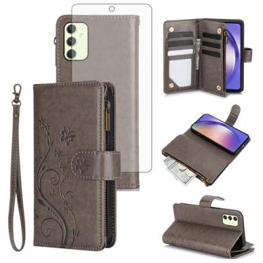 Imagem de Asuwish Capa de celular para Samsung Galaxy A54 5G carteira celular com protetor de tela de vidro temperado alça de pulso flor flip zíper porta-cartão slot A545G A 54 54A 4G G5 SM A546U mulheres