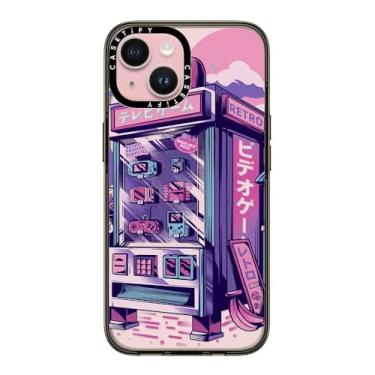 Imagem de CASETIFY Capa compacta para iPhone 15 [leve/1,2 m. 2X proteção contra quedas de grau militar/fina] - Máquina de venda automática retrô - preto transparente